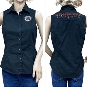 HARLEY-DAVIDSON Women’s Fitted Black Short Sleeve Button Down Shirt Size Medium